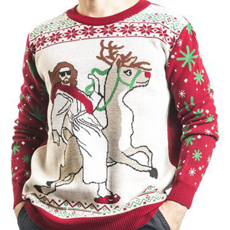 Jesus Reitet Ein Rentier Hässliche Weihnachtspullover Funny Xmas Ugly Christmas Sweater