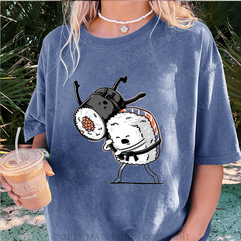 Maturelion Sushi Damen Gewaschene Vintage T-Shirt