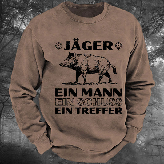 Jäger Ein Mann Ein Schuss Ein Treffer Gewaschenes Sweatshirt