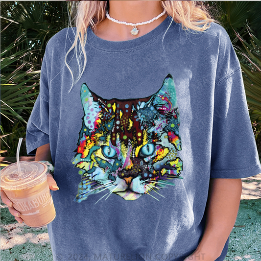 Maturelion Die Katze Damen Gewaschene Vintage T-Shirt