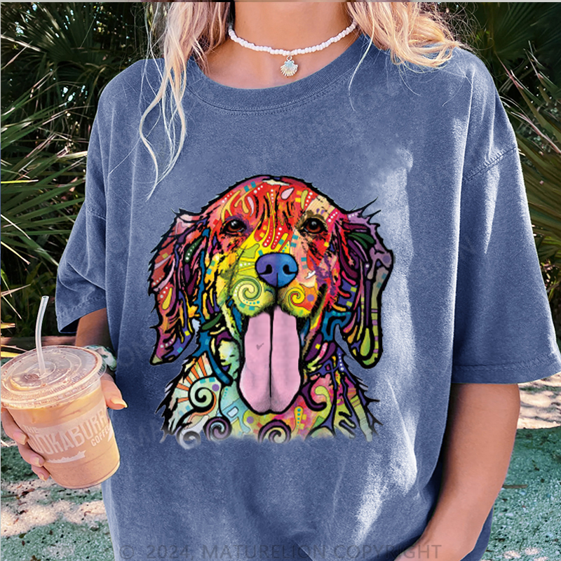 Maturelion Bunter Hund Damen Gewaschene Vintage T-Shirt