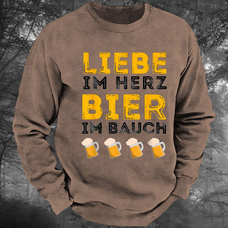 Bier im Bauch für Bierliebhaber Bierbauch Biertrinker Gewaschenes Sweatshirt