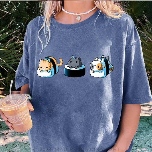 Maturelion Schönes Sushi Damen Gewaschene Vintage T-Shirt