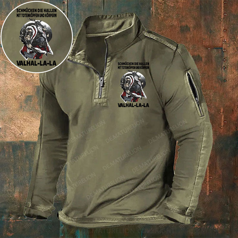 Schmücken Die Hallen Mit Totenköpfen Und Körpern Valhal-La-La Stehkragen Reißverschluss Polo Shirt