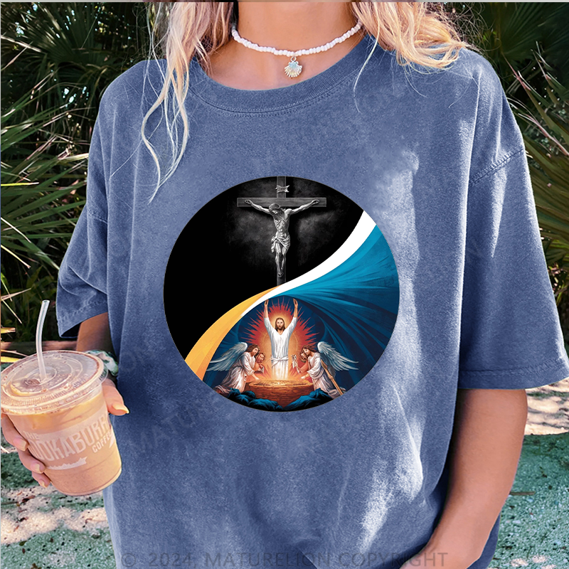 Maturelion Christus Damen Gewaschene Vintage T-Shirt