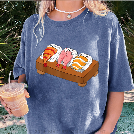Maturelion Sushi Damen Gewaschene Vintage T-Shirt