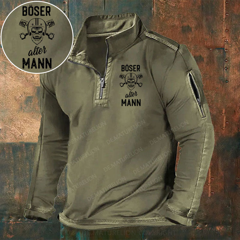 Böser alter Mann Stehkragen Reißverschluss Polo Shirt