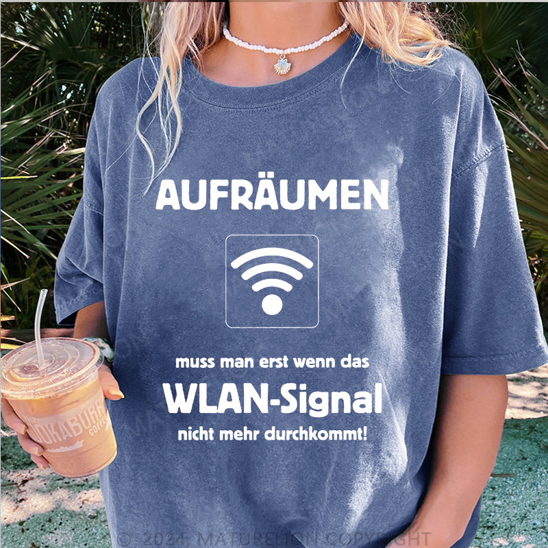 Maturelion Aufräumen WLAN Damen Gewaschene Vintage T-Shirt