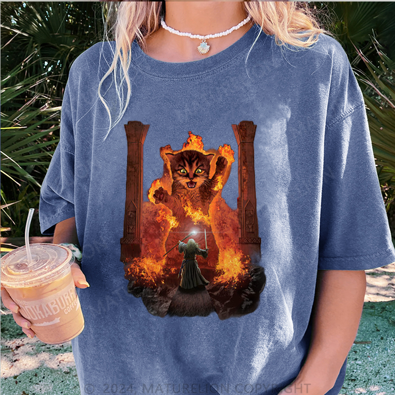Maturelion Wütende Katze Damen Gewaschene Vintage T-Shirt