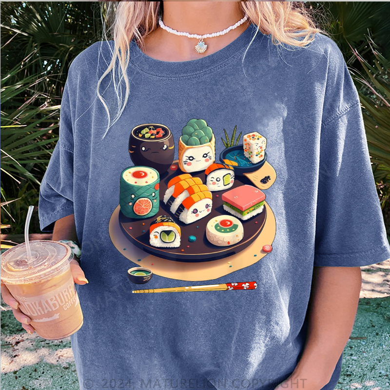 Maturelion Sushi Damen Gewaschene Vintage T-Shirt