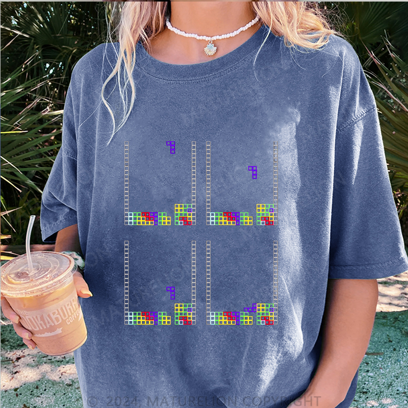 Maturelion Tetris Damen Gewaschene Vintage T-Shirt
