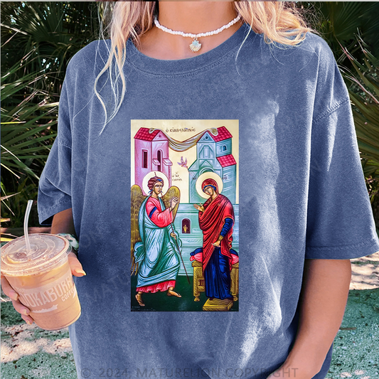Maturelion Christus Damen Gewaschene Vintage T-Shirt