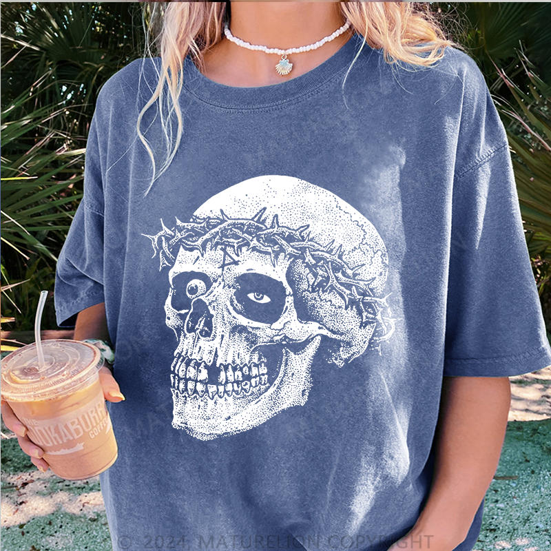 Maturelion Christus Skeleton Damen Gewaschene Vintage T-Shirt