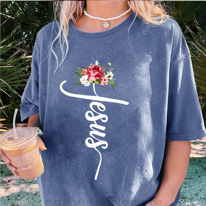 Maturelion Jesus Damen Gewaschene Vintage T-Shirt