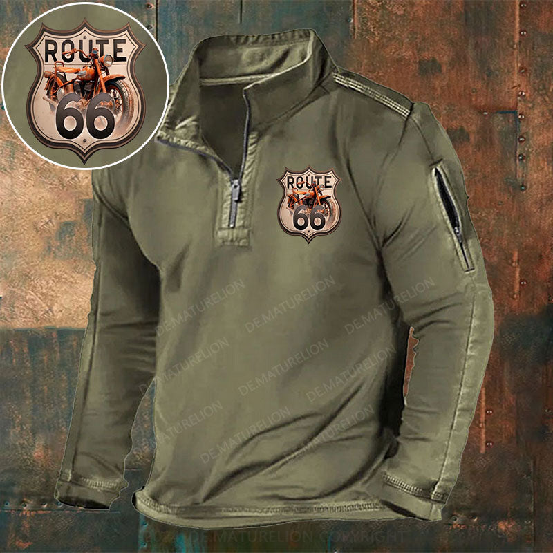 Route 66 Stehkragen Reißverschluss Polo Shirt