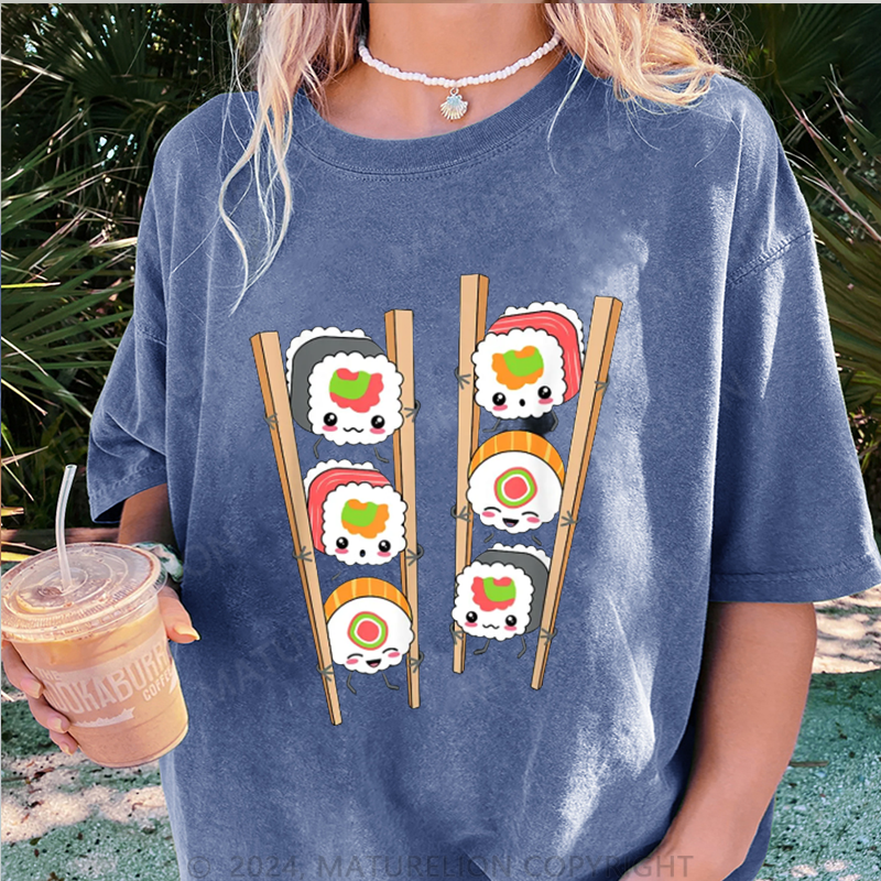Maturelion Schöne Sushi Damen Gewaschene Vintage T-Shirt