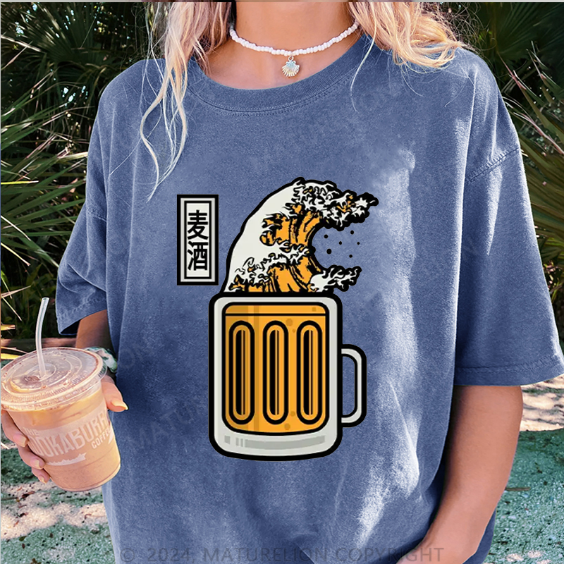 Maturelion Japanisches Bier Damen Gewaschene Vintage T-Shirt