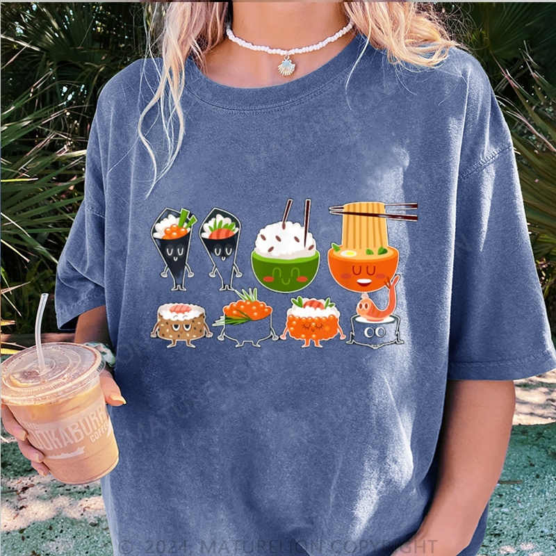 Maturelion Sushi und Ramen Damen Gewaschene Vintage T-Shirt