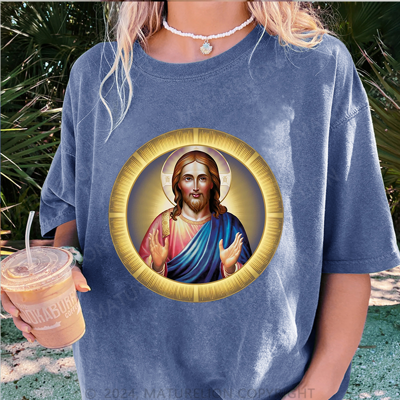 Maturelion Christus Damen Gewaschene Vintage T-Shirt