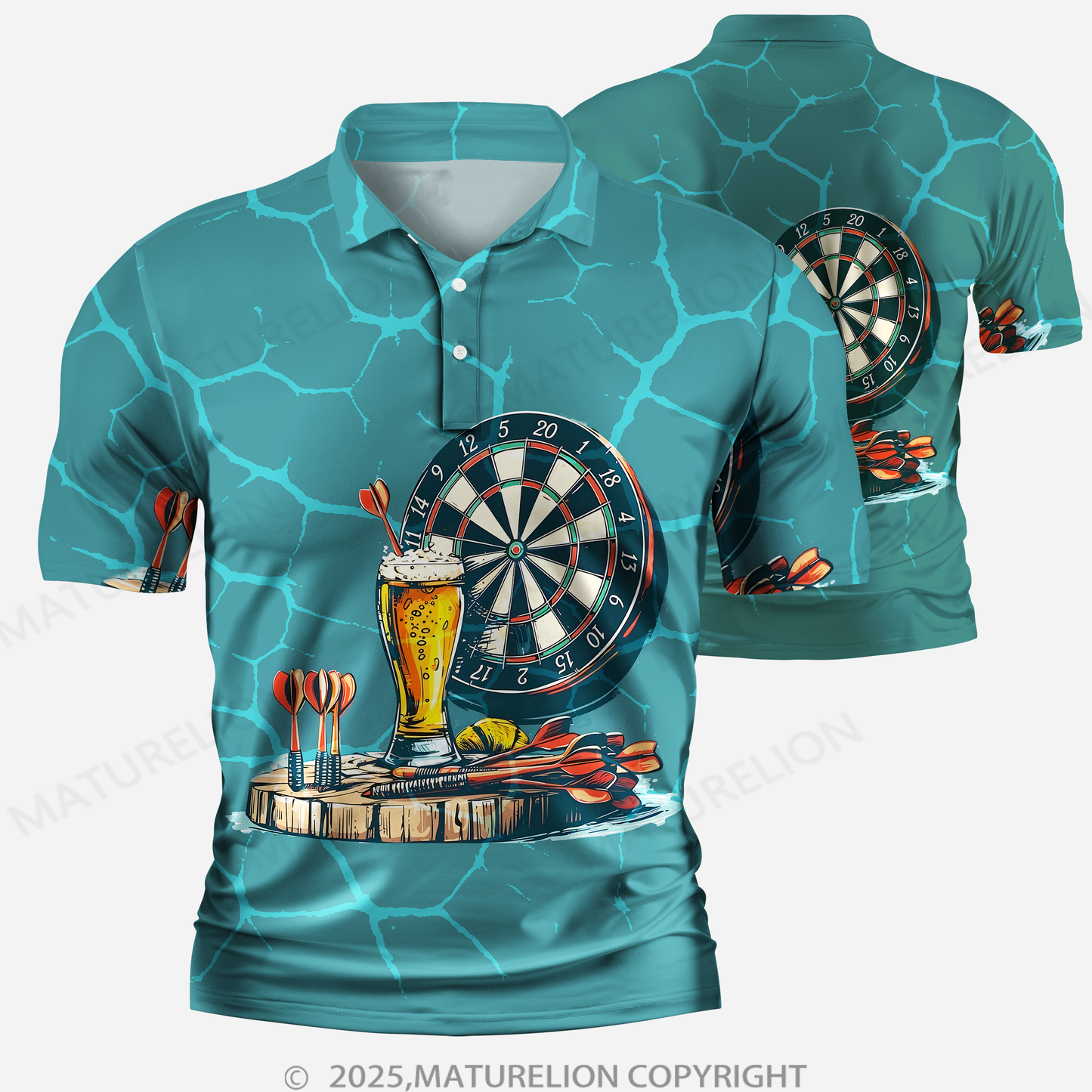Maturelion Männer Voll-Print Polo Shirt