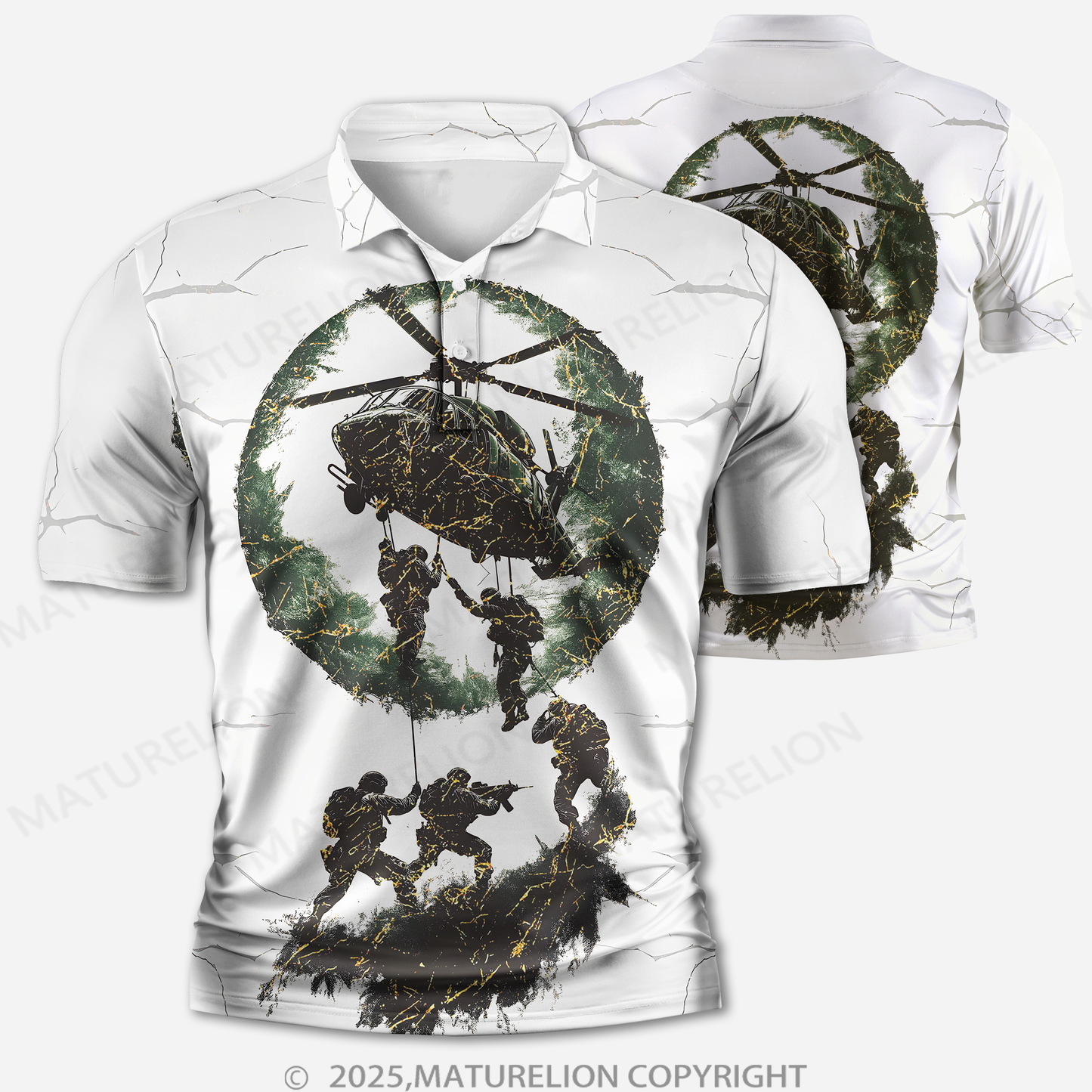Maturelion Männer Voll-Print Polo Shirt