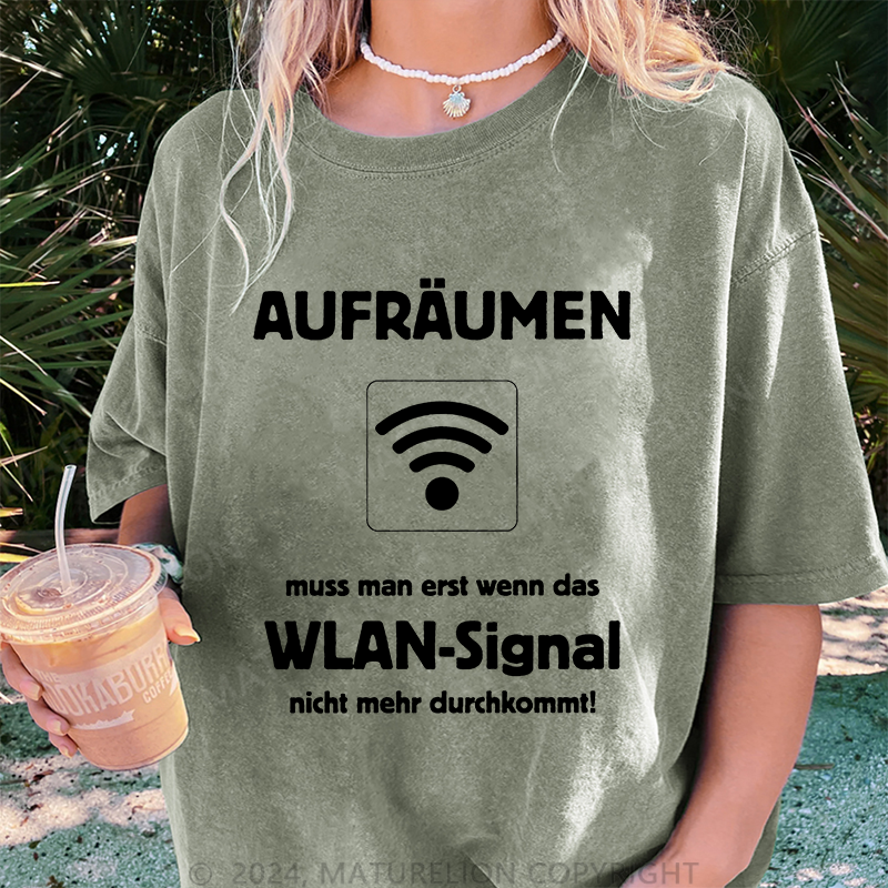 Maturelion Aufräumen WLAN Damen Gewaschene Vintage T-Shirt