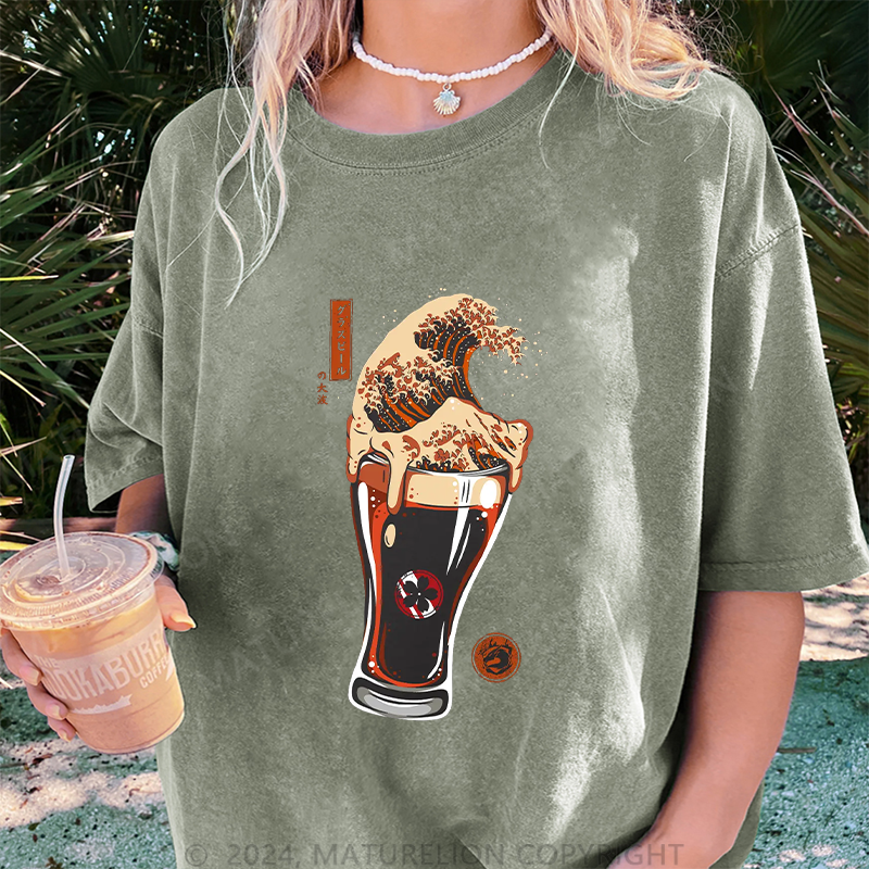 Maturelion Japanisches Bier Damen Gewaschene Vintage T-Shirt