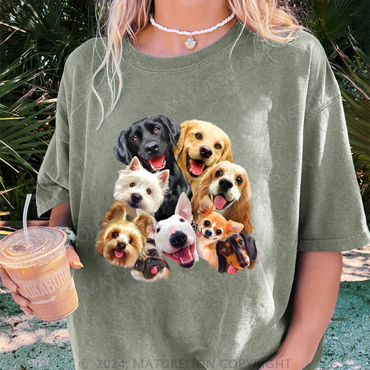 Maturelion Süße Hunde Damen Gewaschene Vintage T-Shirt