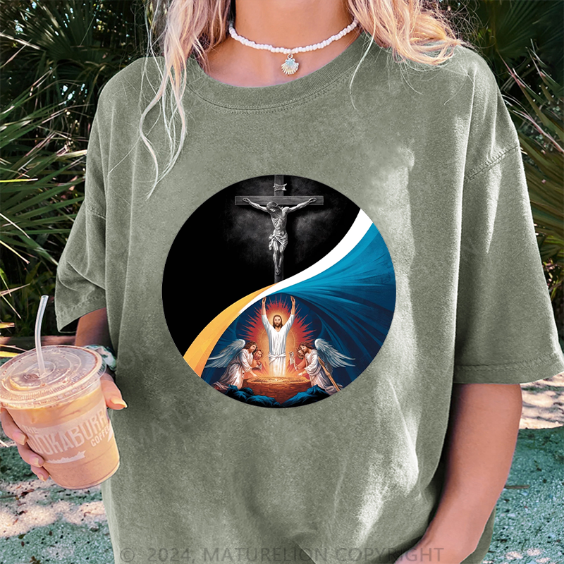 Maturelion Christus Damen Gewaschene Vintage T-Shirt