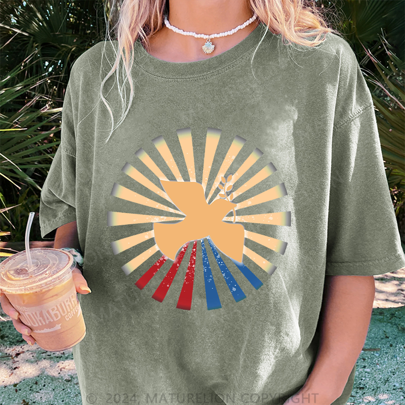Maturelion Friedenstaube Damen Gewaschene Vintage T-Shirt