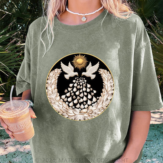 Maturelion Friedenstaube Damen Gewaschene Vintage T-Shirt