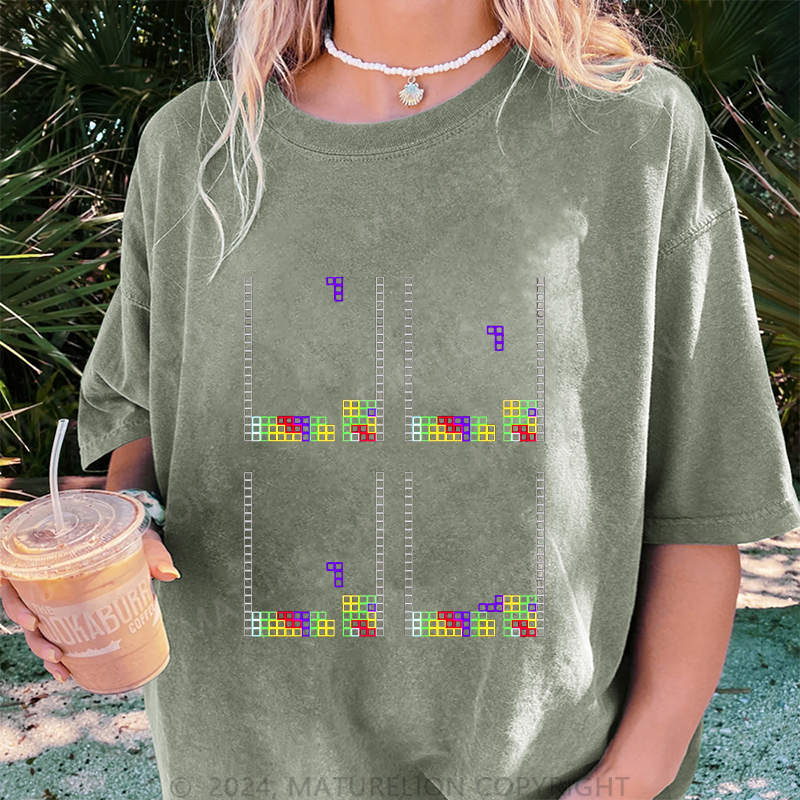 Maturelion Tetris Damen Gewaschene Vintage T-Shirt