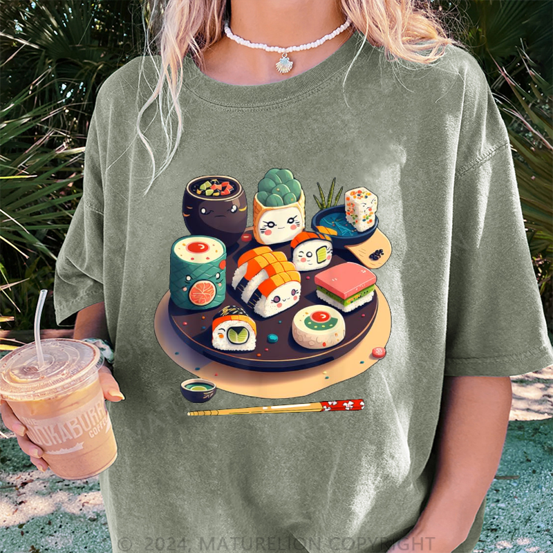 Maturelion Sushi Damen Gewaschene Vintage T-Shirt