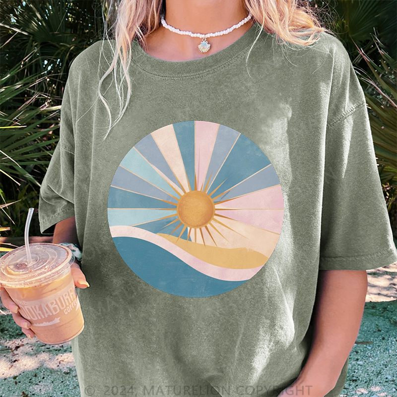 Maturelion Die Sonne Damen Gewaschene Vintage T-Shirt