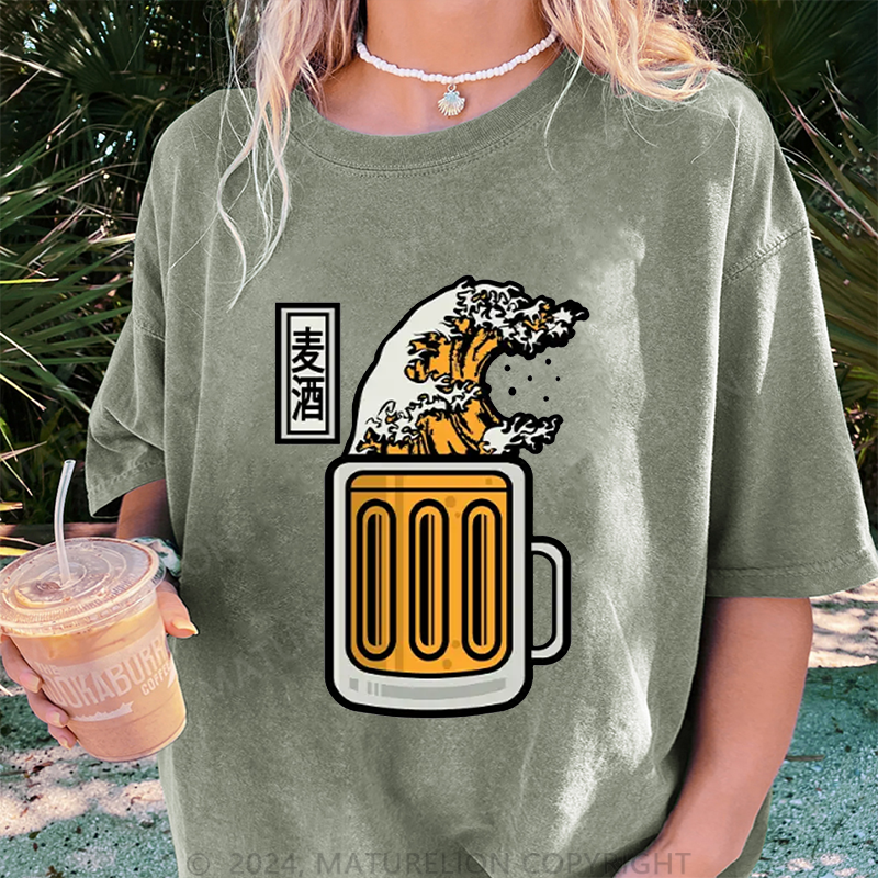 Maturelion Japanisches Bier Damen Gewaschene Vintage T-Shirt