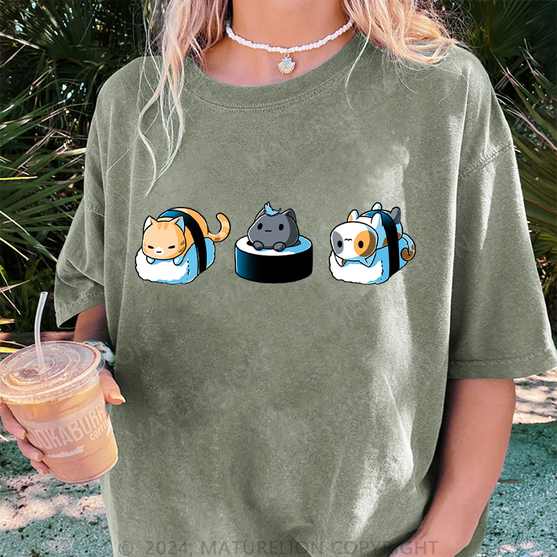 Maturelion Schönes Sushi Damen Gewaschene Vintage T-Shirt