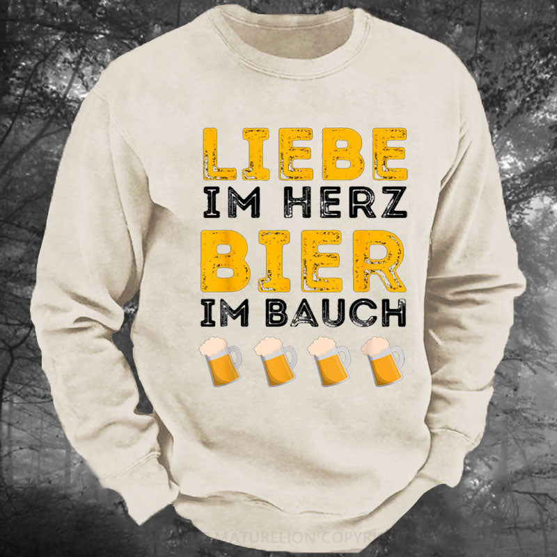 Bier im Bauch für Bierliebhaber Bierbauch Biertrinker Gewaschenes Sweatshirt