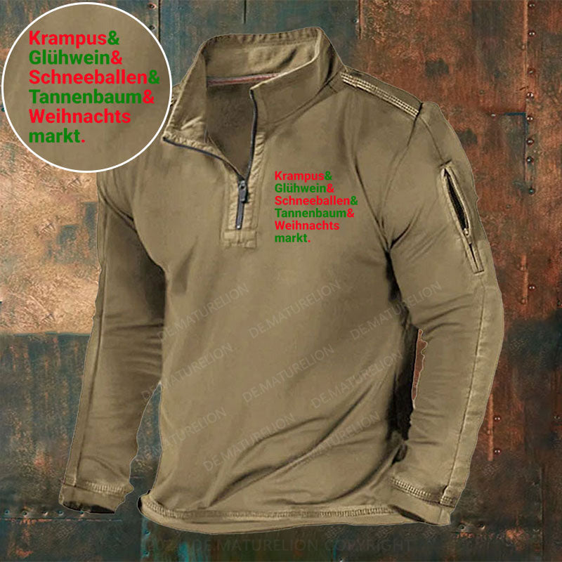 Krampus Glühwein Schneeballen Tannenbaum Weihnachtsmarkt Stehkragen Reißverschluss Polo Shirt