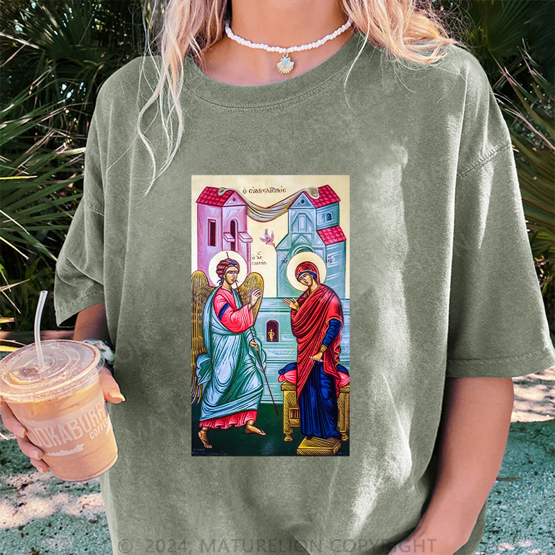 Maturelion Christus Damen Gewaschene Vintage T-Shirt