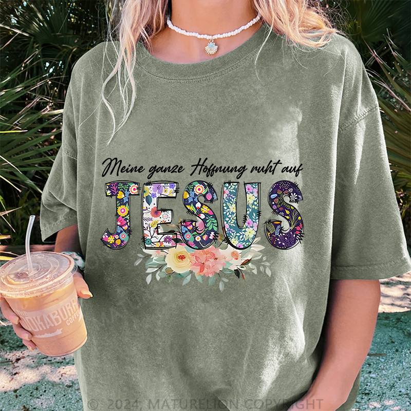 Maturelion Jesus Damen Gewaschene Vintage T-Shirt