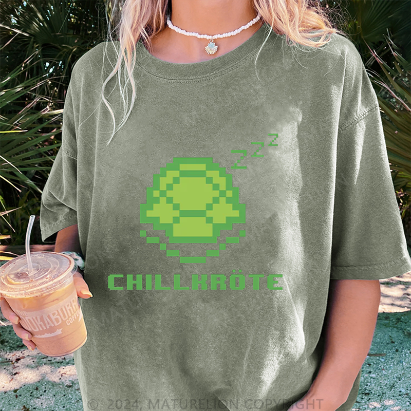 Maturelion Chillkröte Damen Gewaschene Vintage T-Shirt