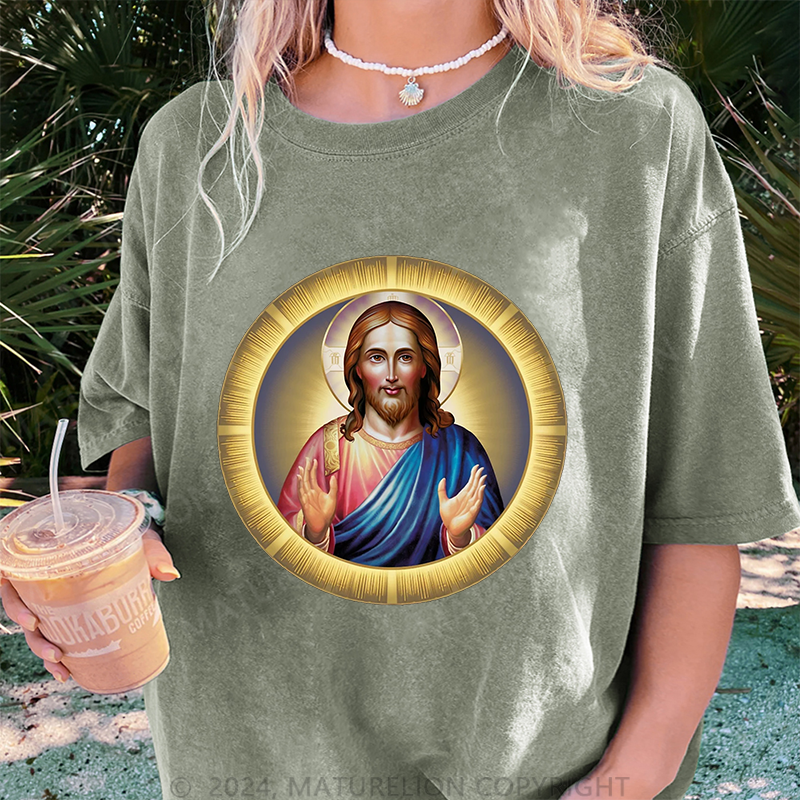 Maturelion Christus Damen Gewaschene Vintage T-Shirt