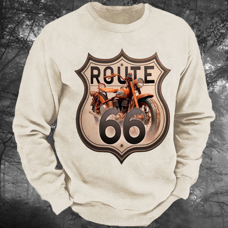 Route 66 Motorrad Gewaschenes Sweatshirt