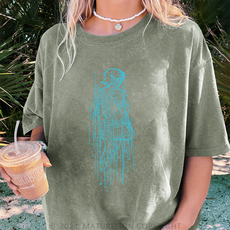 Maturelion Geek Damen Gewaschene Vintage T-Shirt