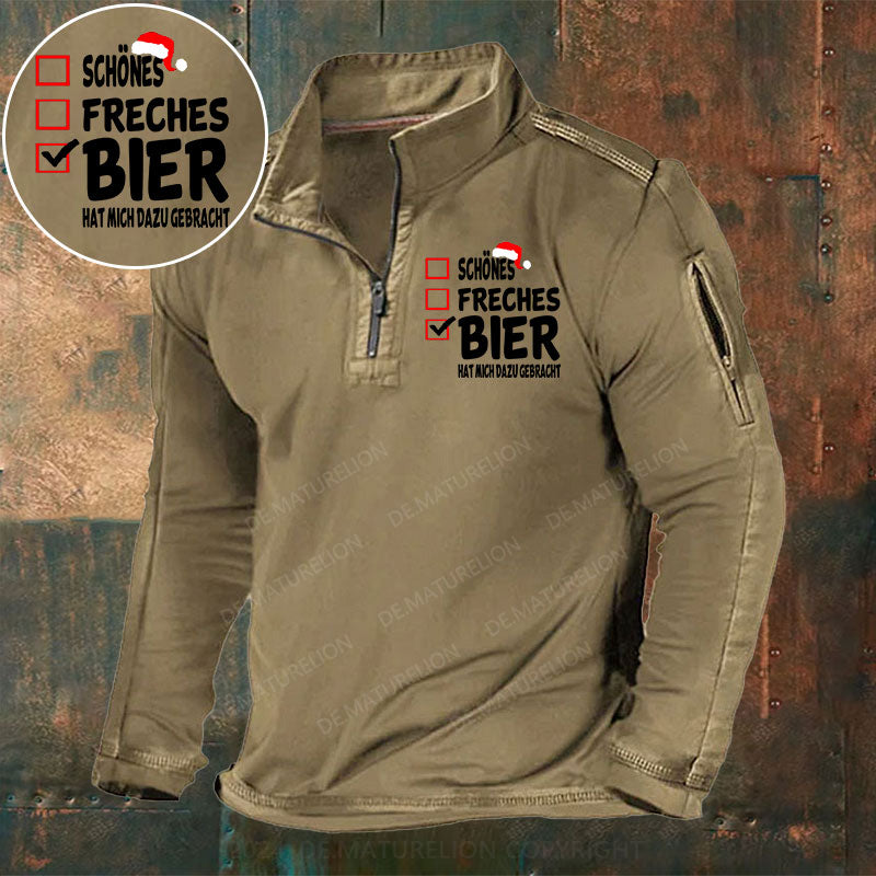 Schönes Freches Bier hat mich dazu gebracht Stehkragen Reißverschluss Polo Shirt