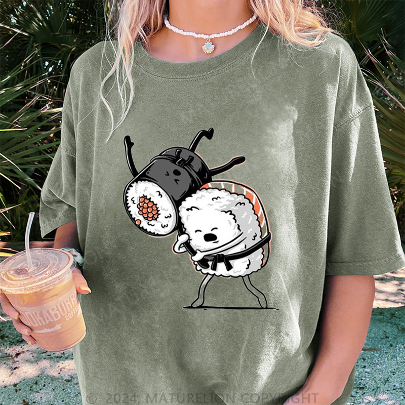 Maturelion Sushi Damen Gewaschene Vintage T-Shirt