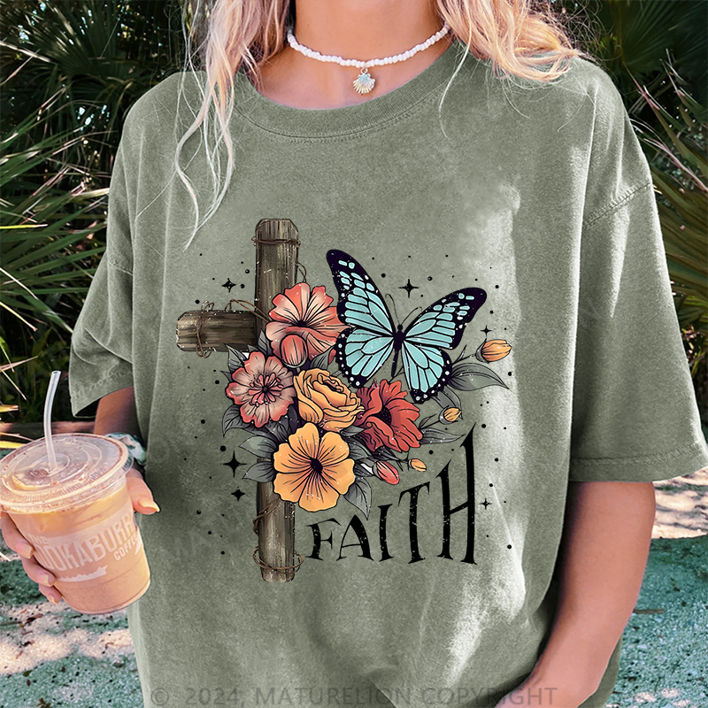 Maturelion Glaube Damen Gewaschene Vintage T-Shirt