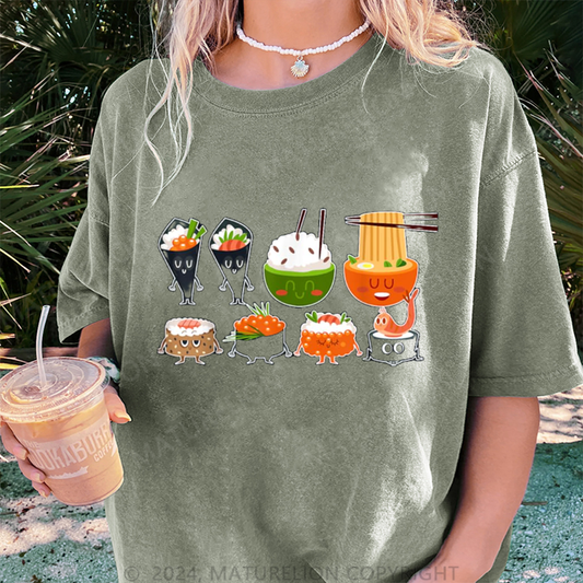 Maturelion Sushi und Ramen Damen Gewaschene Vintage T-Shirt