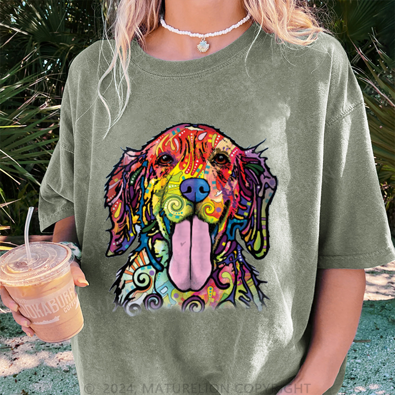 Maturelion Bunter Hund Damen Gewaschene Vintage T-Shirt