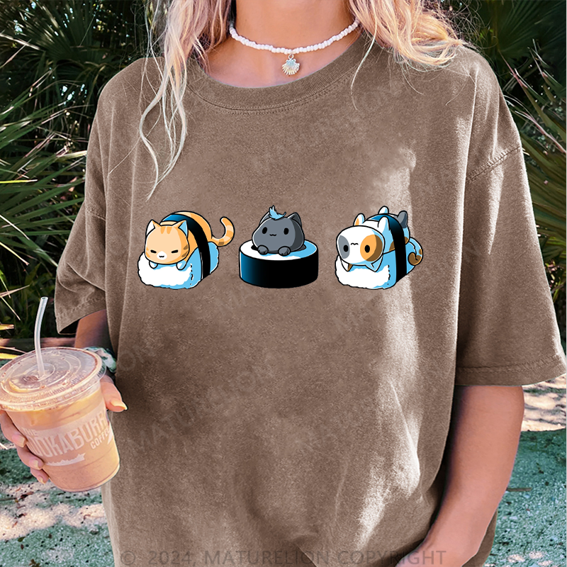 Maturelion Schönes Sushi Damen Gewaschene Vintage T-Shirt